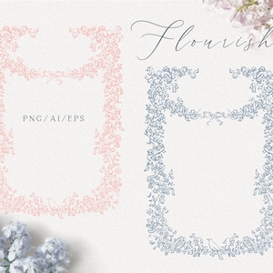 Moldura de linha de floreio, Moldura floral esboçada, Convite desenhado à mão, Casamento de belas artes, PNG, Arte vetorial, EPS, Download instantâneo