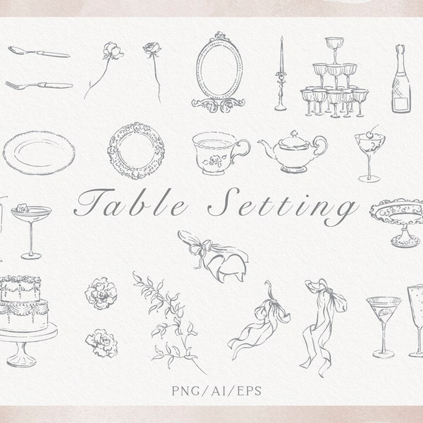 Cadre de table clipart, clipart vaisselle vintage, décoration de table, clipart Menu_Cocktail, thème Café, clipart gâteau, PNG, vecteur, téléchargement immédiat