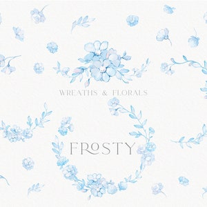 Couronne florale bleue, clipart de petites fleurs, couronne givrée, fleurs peintes à la main, couronne de mariage, PNG, téléchargement immédiat