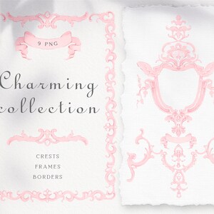 Handgezeichnete rosa Barock Clipart, Hochzeitseinladung, Valentinstag, Vintage Wappen und Rahmen, Sofort Download
