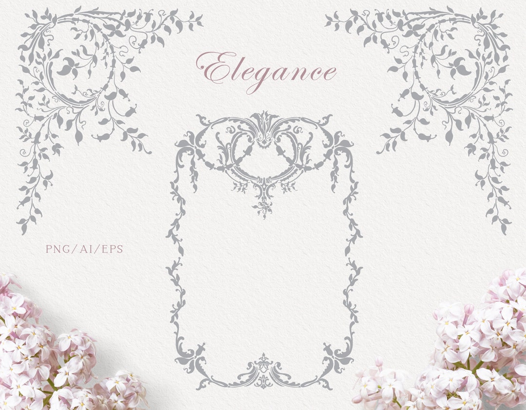 Line Art Wedding Ornate Frame Clipart, Vector Wedding Art, Baroque ...
