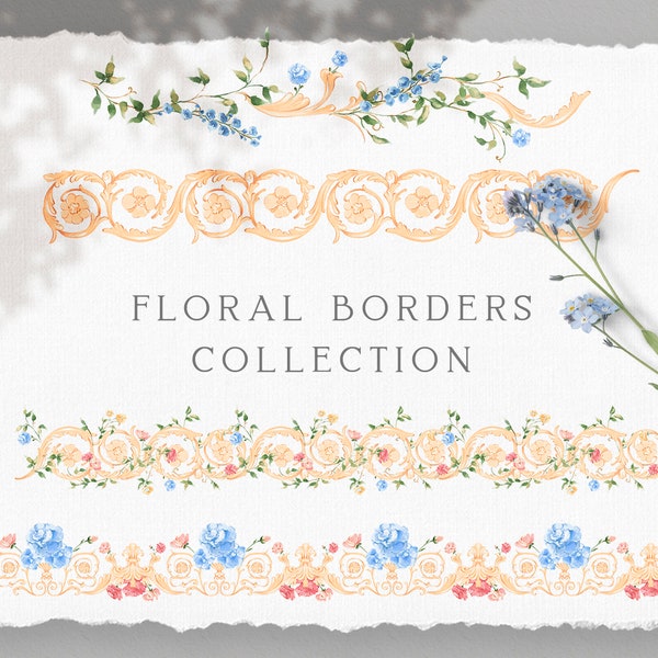 Verzierte florale Borte, florale Borte, Barock Bilderrahmen, florales Ornament, Sofort download