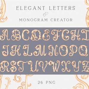 Gouden handgeschilderde letters clipart, monogram alfabet, maker bruiloft monogram, png-letters, instant download