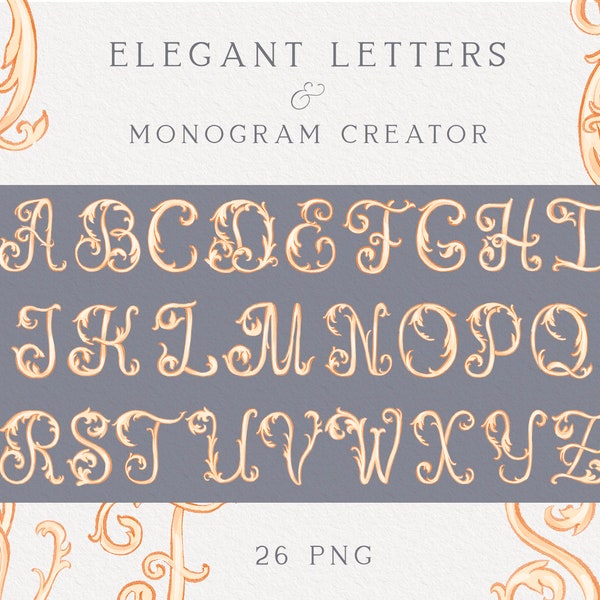 Clipart di lettere dipinte a mano in oro, alfabeto monogramma, creatore di monogrammi di matrimonio, lettere PNG, download istantaneo