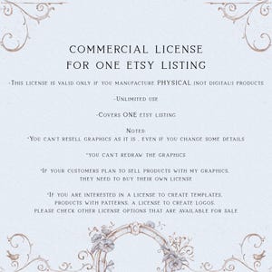 Limited Commercial License NO Credit required for ONE Etsy listing