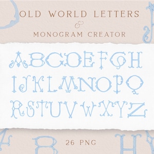 Clipart di lettere dipinte a mano blu, alfabeto monogramma, monogramma di matrimonio, creatore di monogrammi, lettere PNG, download immediato