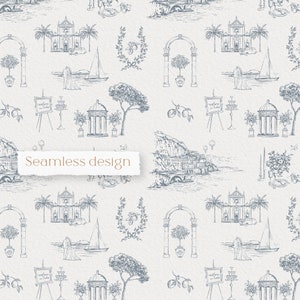 Toile de jour en surface dessinée à la main, thème Italie, mariage à Amalfi, mariage côtier, motif toile de mariage, téléchargement immédiat