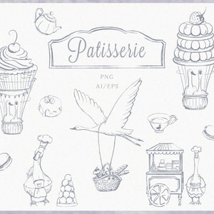 Patisserie brand clipart, Sweetshop illustration, Cute Goose illustration, Bakery art, Seamless design print, PNG, Vector, Easter spring art