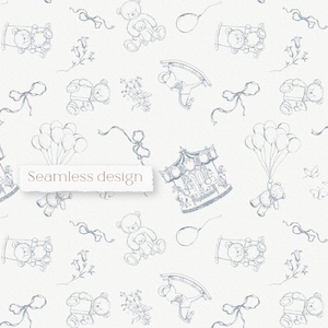 Carrousel de nounours dessiné à la main pour enfants, motif textile pour enfants, impression numérique sur tissu, style nounours, papier numérique emballé