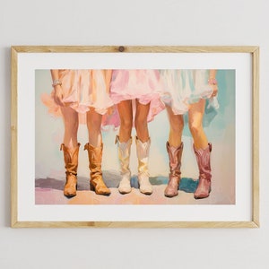 Retro Cowgirl Boots Poster, Cowgirl Wall Art, Girly Western Art, Aesthetic Room Decor, Retro Wall Decor, Country Poster, Girly Home Decor