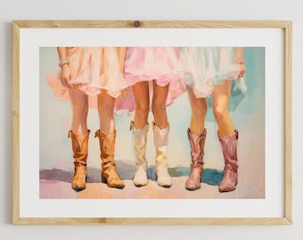Retro Cowgirl Boots Poster, Cowgirl Wall Art, Girly Western Art, Aesthetic Room Decor, Retro Wall Decor, Country Poster, Girly Home Decor