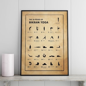 The 26 Poses Of Bikram Yoga Poster, Yoga Lover Gift, Yoga Poster, Bikram Yoga Poster, Yoga Poses Poster, Vintage Yoga Guide Wall Decoration
