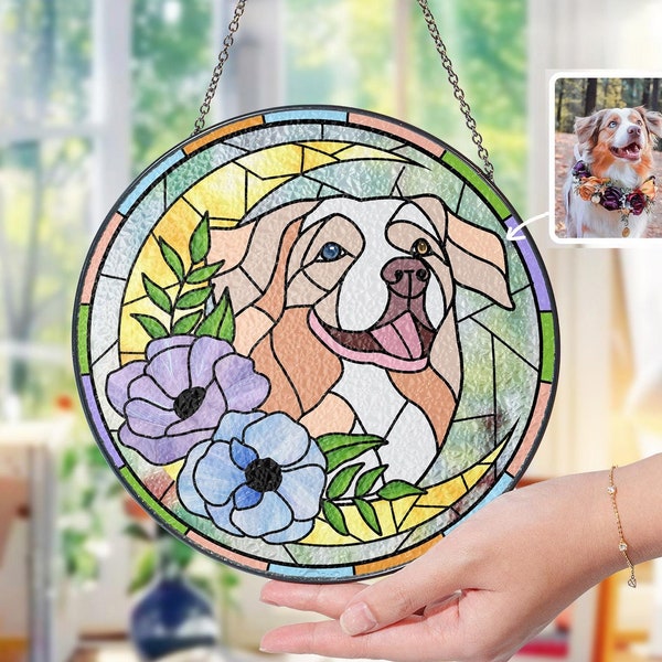 Custom Pet Portrait Glass Suncatcher, Dog Cat Glass Art, Pet Window Hangings, Pet Portrait From Photo, Pet Memorial Gift, Pet Lover Gift
