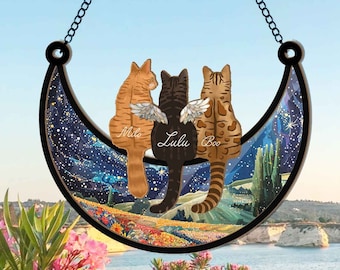 Personalized Cats Memorial Suncatcher, Custom Cats Memorial Gift, Cats Loss Sympathy Gift, Custom Pet Memorial Suncatcher, Loss Of Pet Gift