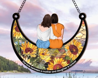 Personalized Mom And Daughter On The Moon Window Hanging Suncatcher, Mother Daughter Gift, Gift For Mom, Mom Birthday Gift, Gift For Grandma