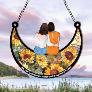 Personalized Mom And Daughter On The Moon Window Hanging Suncatcher, Mother Daughter Gift, Gift For Mom, Mom Birthday Gift, Gift For Grandma