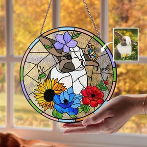 Custom Rabbit Portrait Glass Suncatcher, Pet Glass Art, Pet Portrait From Photo, Rabbit Window Hangings, Rabbit Lover Gift