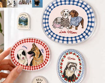 Personalized Pet Portrait Fridge Magnet, Custom Dog Cat Portrait From Photo Gift, Pet Memorial Gift, Loss Of Pet Sympathy Gift, Fridge Decor