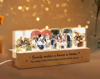 Personalized Family Photo Collage Night Light, Family Photo Gift, Anniversary Gift, Family Heart Night Light, Housewarming Gift
