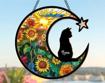 Personalized Cat Loss Suncatcher, Custom Cat Memorial Gift, Loss Of Cat Sympathy Gift, Pet Window Hanging Decor, Pet Remembrance Gift