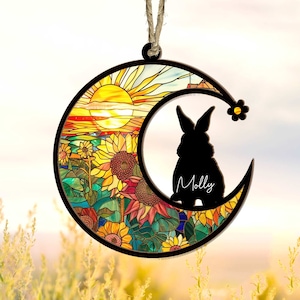 Personalized Rabbit Memorial Suncatcher, Custom Bunny Memorial Gift, Rabbit Windows Hanging, Pet Memorial Suncatcher, Bunny Remembrance Gift