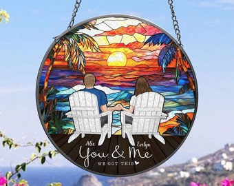 Custom Couple Glass Art Suncatcher, You & Me We Got This Suncatcher, Gift For Couple, Anniversary Gift, Valentines Gift, Home Decor