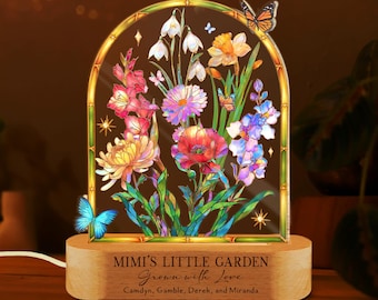 Custom Family Birth Flowers Night Light, Custom Grandma's Garden with Kids Names, Mother's Day Gift, Gift for Grandma, Gift for Mom