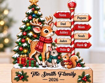 Personalized Family Name Wooden Block, Custom Family Christmas Names Sign, Grandparent Gift, Mom Christmas Gift, Holiday Tabletop Sign