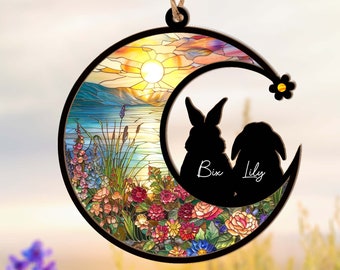 Personalized Bunny Memorial Suncatcher, Custom Rabbit Memorial Gift, Custom Pet Memorial Gift, Rabbit Windows Hanging, Pet Remembrance Gift