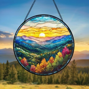Blue Ridge Mountains Glass Suncatcher, Mountain Glass Art, Blue Ridge Mountains Glass Art, Window Hangings, Nature Lover Gift, Traveler Gift