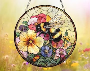 Bumble Bee Glass Suncatcher, Honey Bee Glass Art, Fly Insect Window Hangings, Bee Lover Gift, Glass Wall Hanging, Bumble Bee Art, Home Decor