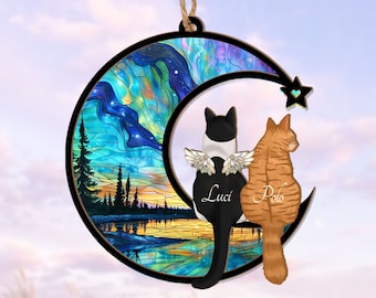 Personalized Cat Memorial Suncatcher, Custom Cat Windows Hanging, Cat Loss Sympathy Gift, Pet Memorial Suncatcher, Loss Of Pet Gift
