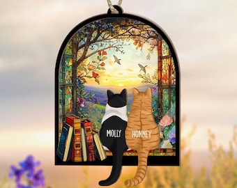 Personalized Cats Memorial Suncatcher, Custom Pet Memorial Gift, Cat Loss Gift, Cat Windows Hanging, Pet Loss Sympathy Gift, Cat Lovers Gift