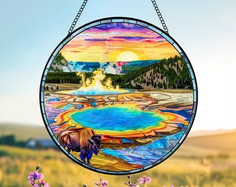 Yellowstone Park Glass Suncatcher, National Parks Glass Art, US National Park Gift, Window Hangings, Traveler Gift, Home Decor
