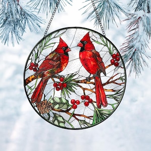 Cardinal Glass Suncatcher, Bird Glass Art, Cardinal Window Hangings, Memorial Suncatcher, Cardinal Lover Gift, Bird Wall Hanging, Home Decor