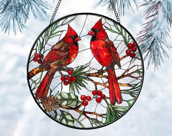 Cardinal Glass Suncatcher, Bird Glass Art, Cardinal Window Hangings, Memorial Suncatcher, Cardinal Lover Gift, Bird Wall Hanging, Home Decor