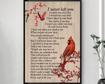 I Never Left You Cardinal Bird Poster, Memorial Poster Funeral, Cardinal Bird Art, Sympathy Poster, Memorial Gift For Loss Of father Mother