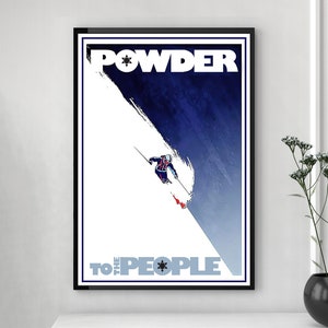 Powder to The People Poster, Vintage Ski Poster, Sports Poster, Retro Ski Poster, Alpine Ski, Downhill Ski Poster, Skiing Wall Art Decor