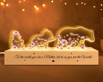 Personalized Mama Bear Night Light, Custom Bear Family Gift, Mom Gift With Kids Names, Mother's Day Gift, Mom Birthday Gift, Gift For Mom