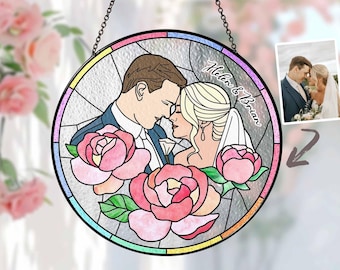 Personalized Couple Portrait Glass Suncatcher, Custom Wedding Gift, Gift For Couple, Anniversary Gift, Valentines Gift, Gift For Her