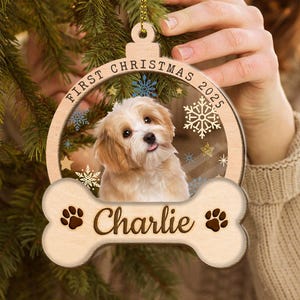 Personalized Dog First Christmas Ornament, Pet Ornament, Dog Portrait From Photo Ornament, Pet Christmas Gift, Christmas Decor