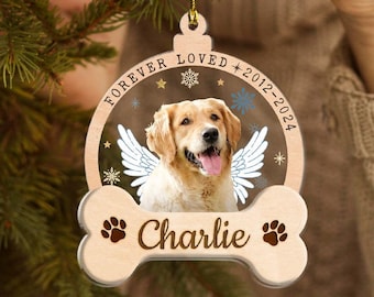 Personalized Pet Forever Loved Ornament, Dog Memorial Ornament, Pet Memorial Gift, Dog Photo Ornament, Loss Of Dog Gift, Cat Dog Loss Gift