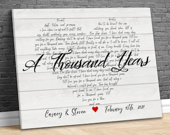 1st Anniversary Gifts Canvas Wall Art, Personalized Wedding Song Lyrics Canvas, Custom First Dance Lyrics, Wedding Gift, Gift For Her