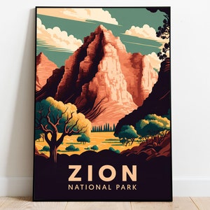 Zion National Park Poster, Utah Wall Art, Travel Poster, US National Parks Poster, Utah Travel Wall Decor, Retro Travel Print, WPA Poster