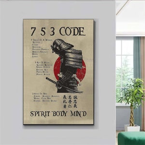 Samurai 7-5-3 Code Spirit Body Mind Poster, Samurai Wall Art, Japanese Warrior Poster, Japan Art, Japanese Room Decor, Knowledge Poster