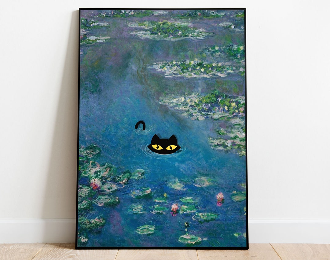 Waterlily Black Cat Poster Claude Monet Waterlily Cat Art - Etsy