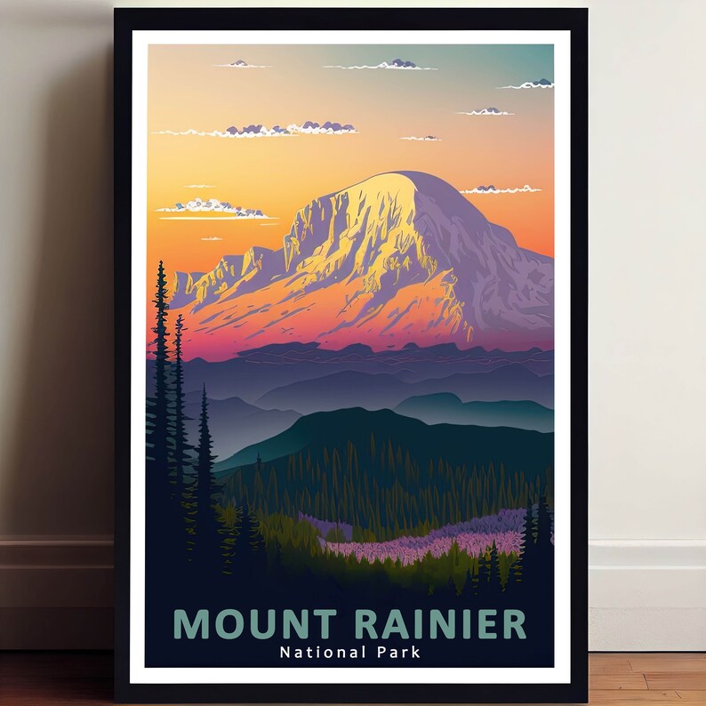 Mount Rainer Poster Mount Rainier Poster, US National Park Poster, Washington Wall Art, Mt ...