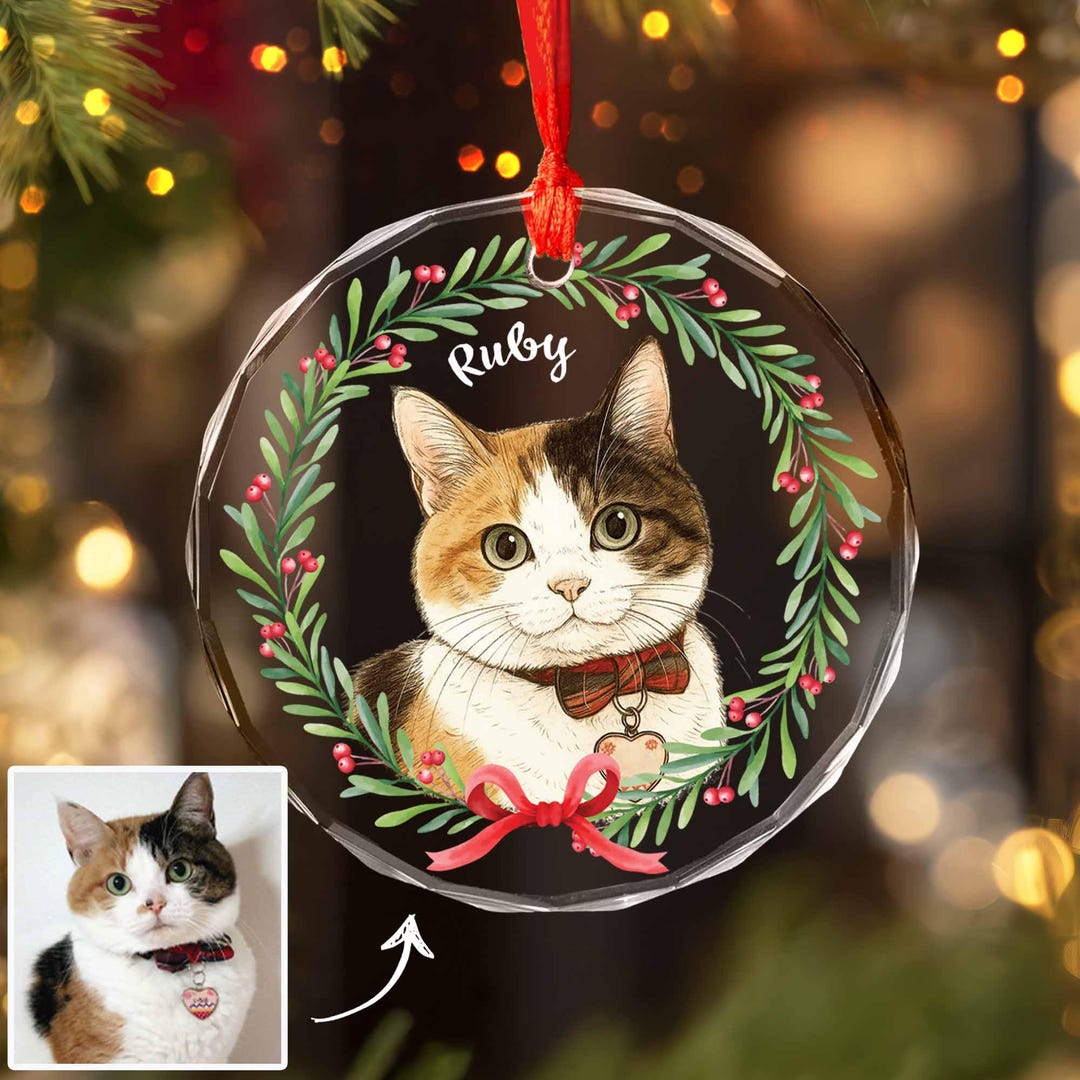 Personalized Cat Portrait Christmas Ornament, Pet Portrait Ornament ...