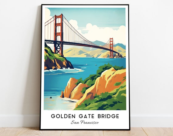 Cityscape Wall Poster, San Poster, Etsy San Decor Poster, California Golden Art, Francisco Travel Poster, California Bridge - Gate Francisco