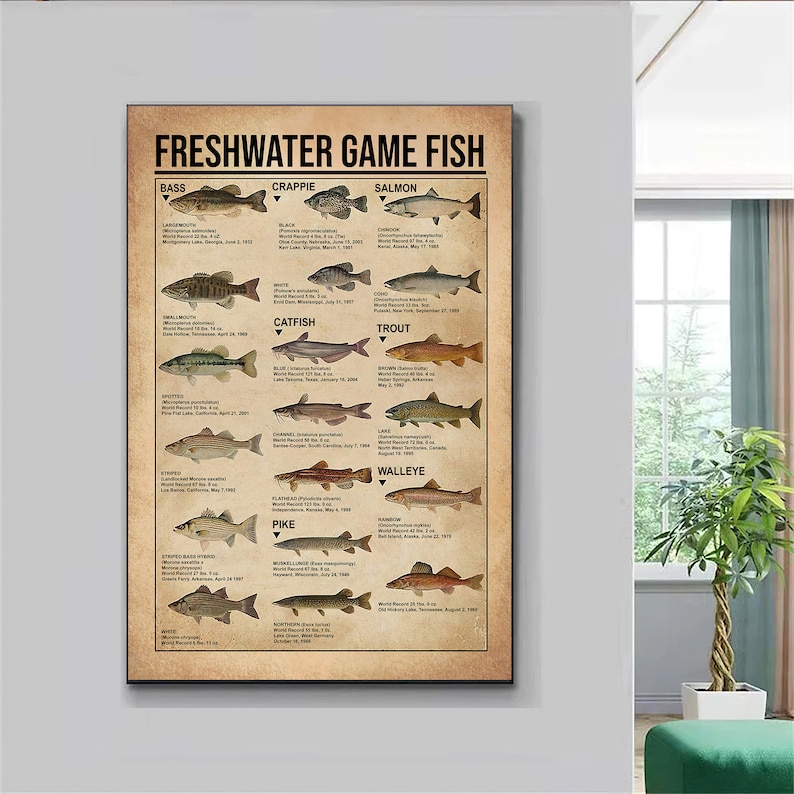 Freshwater Game Fish Knowledge Vintage Poster Bass Fishing Etsy